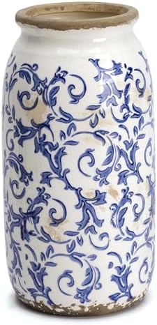 VICTOR & TERESA Rustic Large Blue and White Vase for Home Decor, ...