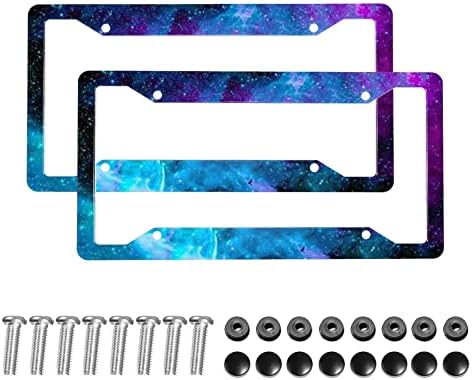 Galaxy License Plate Frames 2 PCS Blue Starry Sky License Plates Covers Aluminum Metal License Plate Holder Auto Car Tag with 4 Holes Screws Standard Size Blue Sky License Plate Frame
