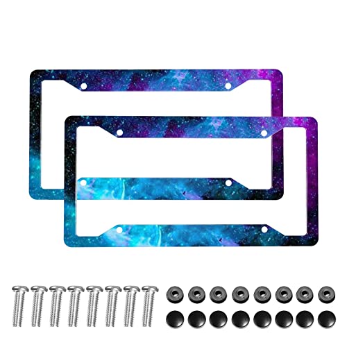 Galaxy License Plate Frames 2 Pcs Blue Starry Sky License Plates Covers Aluminum Metal License Plate Holder Auto Car Tag With 4 Holes Screws Standard Size Blue Sky License Plate Frame #TOP3