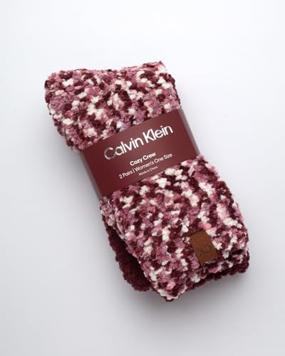 Calvin Klein Women's Fuzzy Crew Socks - 2 Pack Popcorn Texture Lounge Fluffy Warm Socks - Indoor Slipper Cozy Socks for Women2