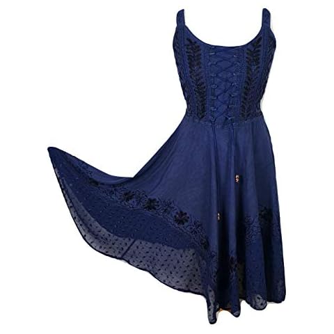 Doorwaytofashion Midi Boho Summer Dress Embroidered Corset Fit & Flare One Size 8 10 12 14 (Navy Blue) Cover
