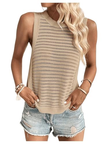 Women's Summer Sleeveless Crochet Tops Hollow Out Crewneck Tank Top Knit Sweater Vest3