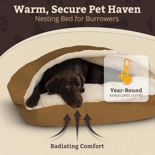 Image of Snoozer Rectangle Cozy Cave Dog Bed, Hooded Dog Bed, Camel (L)