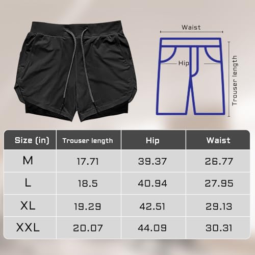 Men’s 2 in 1 Running Shorts, Soft Breathable Quick-Drying Workout Gym Athletic Shorts with Zipper Pockets and Towel Loop2