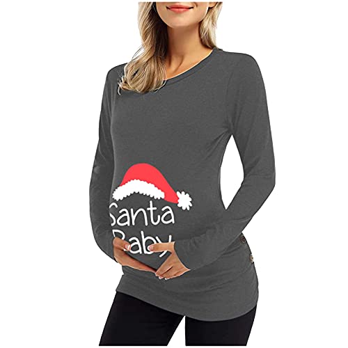 Damen Weihnachten Druck Langarm Schwanger T-Shirt Umstandsshirt Umstandstop Schwangerschaft, Maternity Umstandsmode T-Shirt Langarm Shirt...