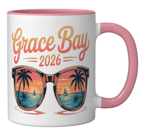 Taza de cerámica Grace Bay 2026 souvenir 11 oz rosa/blanco miniatura 2