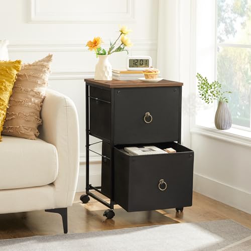 Image of HOOBRO 2-Drawer Mobile File Cabinet, Vertical Filing Cabinet, Office Cabinet, Filing Cabinet for Home Office, Rolling Printer Stand, for A4 /Letter-Sized Files, Black and Rustic Brown BFK20WJ01