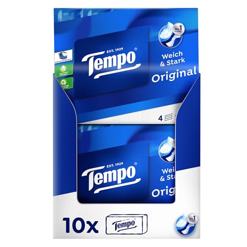 Tempo Orginal Taschentücher - Megapack - 10 Packungen mit je 30 Päckchen x 10 Tüchern - extra starke, weiche Papiertaschentücher, waschmaschinenfest