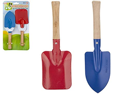 Cathys Candy Cart Kids Gardening Tools 2 Piece Set Complete with Small Red Spade and Blue Trowel Garden Toys for toddlers