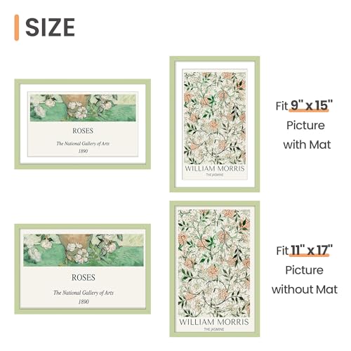 Image of upsimples 11x17 Picture Frame, Display Pictures 9x15 with Mat or 11 x 17 Without, Wall Hanging Poster Frames, Green, 1 Pack