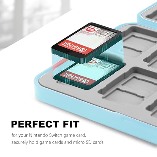 Image of FYY Nintendo Switch Game Case Holder for Switch 2 Cartridge Case with 24 Game Card Slots & 48 Micro SD Card Slots, Hard Shell, Silicone Lining Light Blue