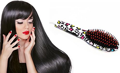 Cutting Edge Dealz Professional Ceramic Heating Detangling Fast Styling LED Hair Straightening Brush (Cheetah)