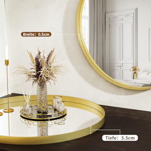Koonmi runder Wandspiegel 76 cm, tiefer Metallrahmen, Gold – Ansicht 5