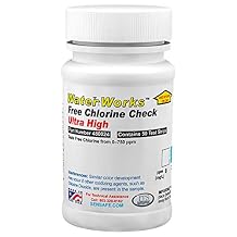 Industrial Test Systems WaterWorks 480024 Free Chlorine Test Strip, Ultra High Range, 31 Seconds Test Time, 0-750ppm Range Bottle of 50