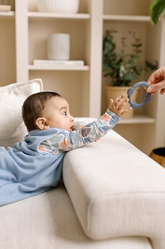 Image of Loulou Lollipop Silicone Teething Ring Set - Set of 3 Baby Chew Toys for Teething Relief - Food-Grade, Non-Toxic & Durable Infant Teethers - Textured Rings for Sensory Development - Blue Fog