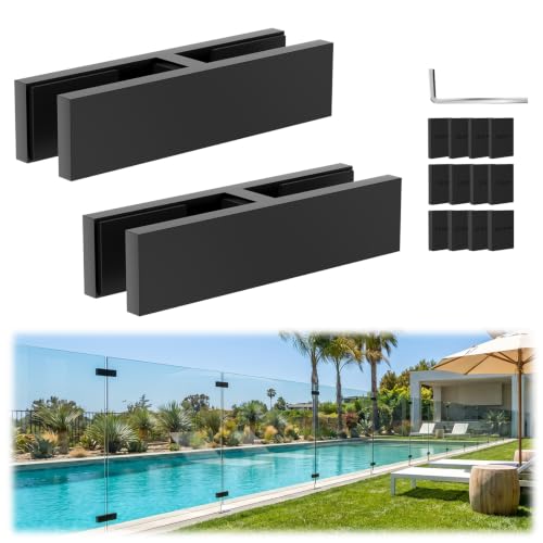 Image of 2 Pack Black Railing Glass to Glass Clamp, 180 Degrees Double Sided Clip Fit for 3 /8 inch-1 /2 inch(10mm-13mm) Thinkness Balustrade, SST304 Railing Holder for Fence, Balcony Deck, Indoor & Outdoor