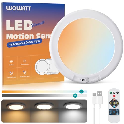 wowatt Plafonnier Led Avec Détecteur De Mouvement Radar - Lumiere Detecteur De Mouvement Interieur 3 Température De Couleur 3000k 4500k 6500k 19cm Dimmable...