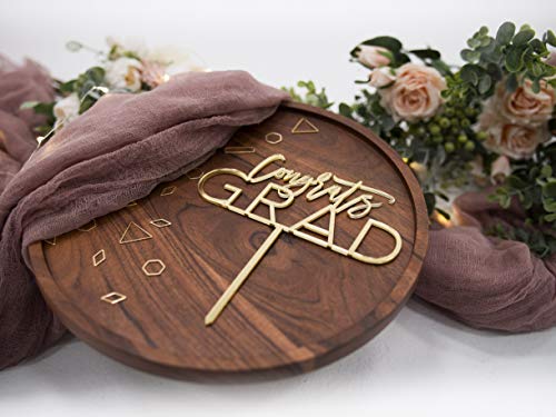 Ls Designs Congrats Grad Cake Topper Gold Acrylic Large 6 4/5 Inches X 7 1/4 Inches Congrats Grad Decorations Cake Topper Congratulations Graduation Cake Topper #TOP2