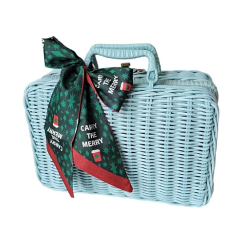 Panier tressé en rotin bleu boîte vintage de rangement et conservation alimentaire - 2