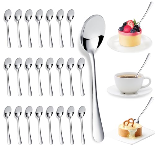 Staranry 24 Piezas Cucharillas Cafe, 17.5 cm Cucharillas Postre, Acero Pulido y Resistente, Cucharas de Postre, Cucharas Soperas para Café Postres Ensaladas Té, Apto Para Lavavajillas (Plata)