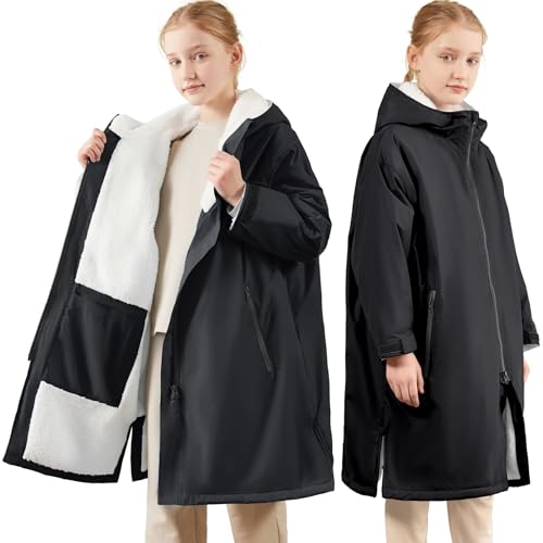 Image of Swim Parka Kids Windproof Sherpa-Lined Unisex Parka Quick-dry Robe Coat for Kids Youth,Oversize Swimming Warm Jacket