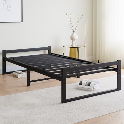 VECOCHO Bett90x200 cm,Bettgestell 90x200 mit Lattenrost aus Metall,Metallbett 90x200 cm mit Stauraum-32cm Hoch,Gästebett Doppelbett KeinBoxspringbett Erforderlich,Schwarz Bettrahmen