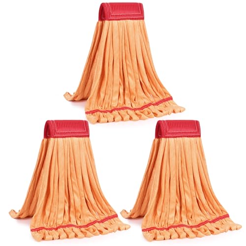 Image of Matthew Cleaning Microfiber Tube Mop(Meduim,Orange,3Pack) Heavy Duty Mop Head Replacement,Excellent Absorbency,Premium launderability,Reusable,Loop end for Home,Commercial and Industrial Use