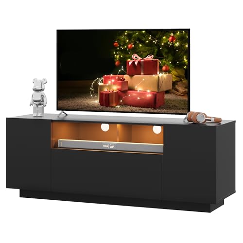 WLIVE TV Stand with LED Lights & Large Storage Cabinet,