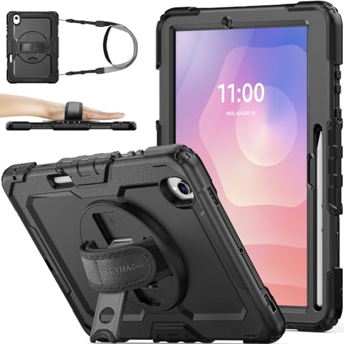 SEYMAC stock Case for Samsung Galaxy Tab S11 5G Tablet Case 11 Protective with Screen Protector Pen Holder 360 Rotate Stand Hand Strap Shoulder Strap Black1