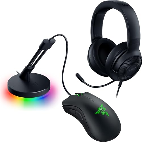 Razer Game On Bundle Gaming Combo with DeathAdder Essential Wired Mouse, Kraken X Lite Lightweight Gaming Headset, Mouse Bungee V3 Chroma, 6400 DPI Op