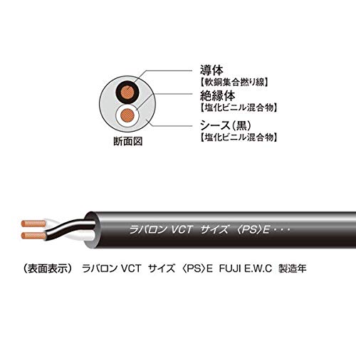 富士電線　ラバロンVCT 5.5スケ C型30A電源ケーブル 20m 【その2】 Amazon | 富士電線工業 ラバロン VCT 5.5sq×3芯 600V耐圧 黒色