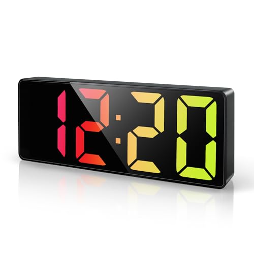 Lafocuse Réveil Numérique LED avec 13 Couleurs RGB, Grands Chiffres, Horloge de Table Numérique avec Fonction Snooze, Luminosité Réglable, 3 Volumes, 12/24 Heures...