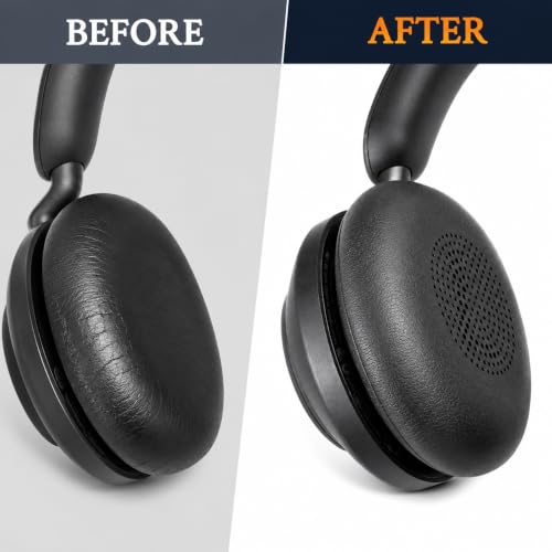 Image of Mizi Replacement Ear Pads Compatible with Jabra Evolve2 65 (65MS /65UC), Evolve2 40 (40MS /40UC USB) & Elite 45h On-Ear Headset, Soft Protein Leather Ear Cushions with High-Density Memory Foam, Black