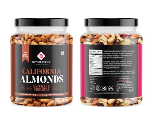 Image of Nature Purify Dried Fruits Combo Almond and Mix Dry Fruits 250gm Each Pack OF 2 | Healthy Snacks Mixed Nuts with Dry Fruit | Nutrient-Rich Snack for Wellness | Diwali Gift