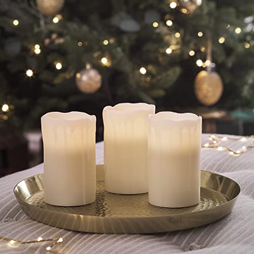 Lights4fun 3er Set LED Echtwachs Kerzen Timer Warmweiß Batteriebetrieben -...