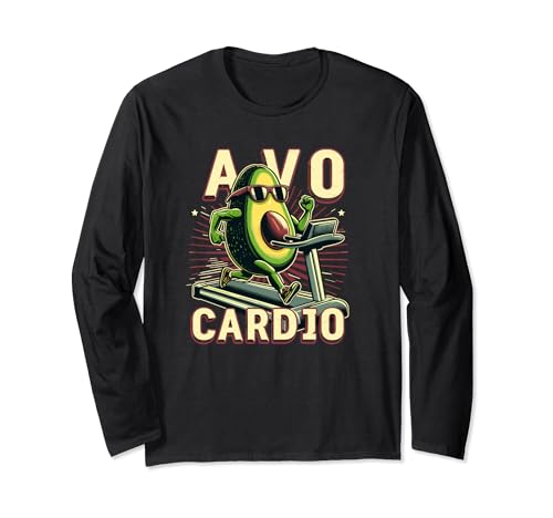 Avo Cardio Divertente Avocado Fitness Palestra Sano Frutta Pun Maglia a Manica