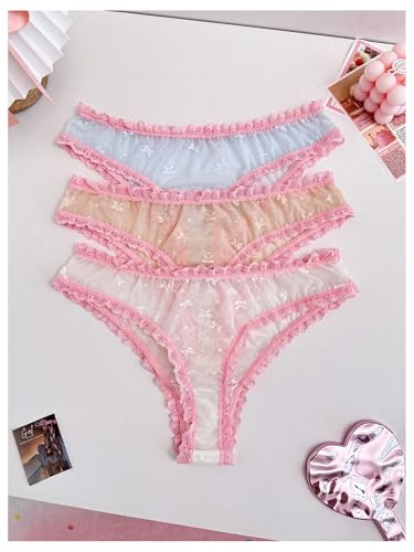 Image of GORGLITTER Women's 5pack Cute Panties Floral Print Low Rise Frilly Panties Coquette Underwear Set