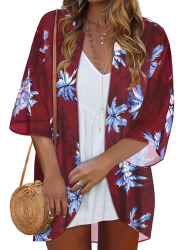 Image of Women Kimono Cardigans Casual Summer Tops Cover up Open Front Floral Print Resort Wear 2026