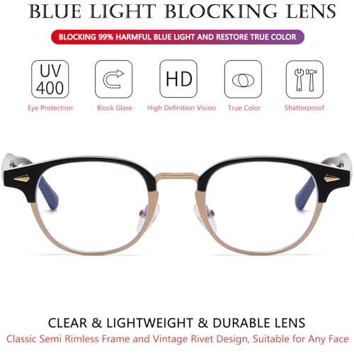 Image of AIEYEZO Retro Blue Light Glasses for Men Women 90s Classic Semi-Rimless Eyeglasses Fashion Cumputer Gaming Glasses