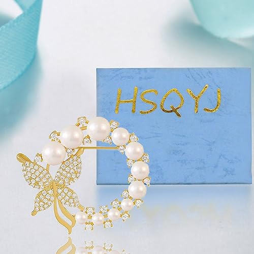 Image of Crystal Pearl Flower Brooches Pins Fashion Beautiful Created Rhinestone Floral Brooch Good Idea for Party Dance Wedding Banquet for Elegant Women Girl