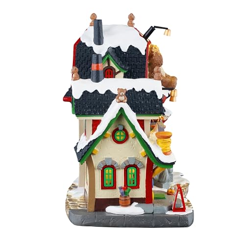 Fábrica de peluches LEMAX con luces LED edificio iluminado navideño de resina 3