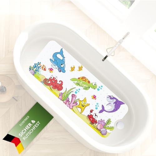 SilverRack Kinder Badewannenmatte 100x40 cm (Fische Motiv - RECHTS) - Antirutschmatte Badewanne BPA...