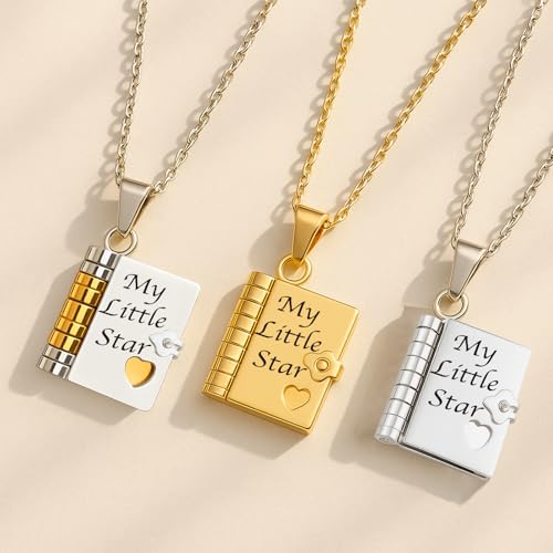 Custom Book Necklace for Women, Personalized Engraved 6 Pages Necklace with Name Birthday Gifts for Family Girlfriend2