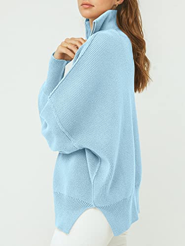Image of ANRABESS Womens Oversized Quarter Zip Pullover Sweaters | Fall Fashion Outfits, Long Sleeve Slit Side, Baggy Loose Fit, 1 /4 Zip Lapel Collared, Ribbed Knit Soft Warm Winter Clothing