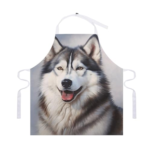 Huryilo Alaskan Malamute Dog Aprons for Women with Pockets Husky Dog Aprons for Cooking Mens Apron