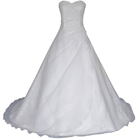 Romantic-Fashion Brautkleid Hochzeitskleid Weiß Modell W025 A-Linie Lang Satin Trägerlos Perlen Pailletten DE Größe 50 Cover
