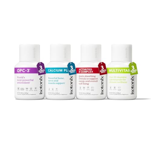 Isotonix Daily Essentials Kit with Iron Multivitamin Calcium B-Complex and OPC-3 for Overall Health Energy and Bone Support 4-Piece Set Easy-to-Absorb Liquid Supplements(90 ct)