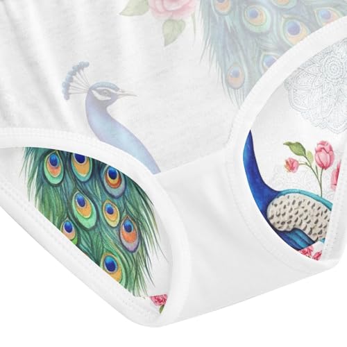Toddler Girl Panties, Peacocks Blue Green Feathers Cotton Underwear for Girls, 2T–8 Years4