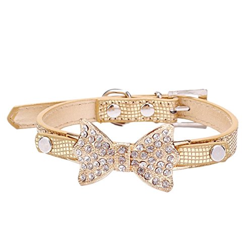 Lillypet(TM Bling Rhinestone Pet Cat Dog Bow Tie Collar Necklace Jewelry for Small or Medium Dogs Cats Pets Female Puppies Chihuahua Yorkie Girl Costume Outfits, Light and Adjustble Buckle Golden S