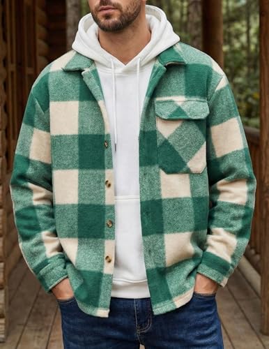 Image of ZAFUL Men's Shacket Aztec Print Shirt Jacket Flannel Button Up Turndown Collar Overshirt Chest Pocket Button Flap Thick Shirt